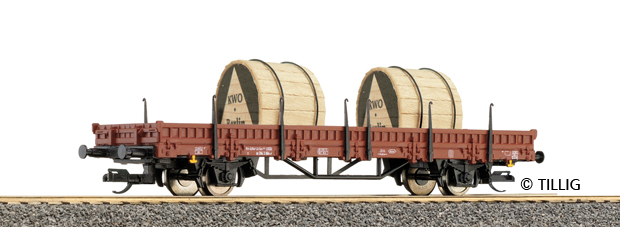 Low sided gondola car Ks loaded with two cable roller of &quot;KWO Berlin&quot;<br /><a href='images/pictures/Tillig/14755.jpg' target='_blank'>Full size image</a>